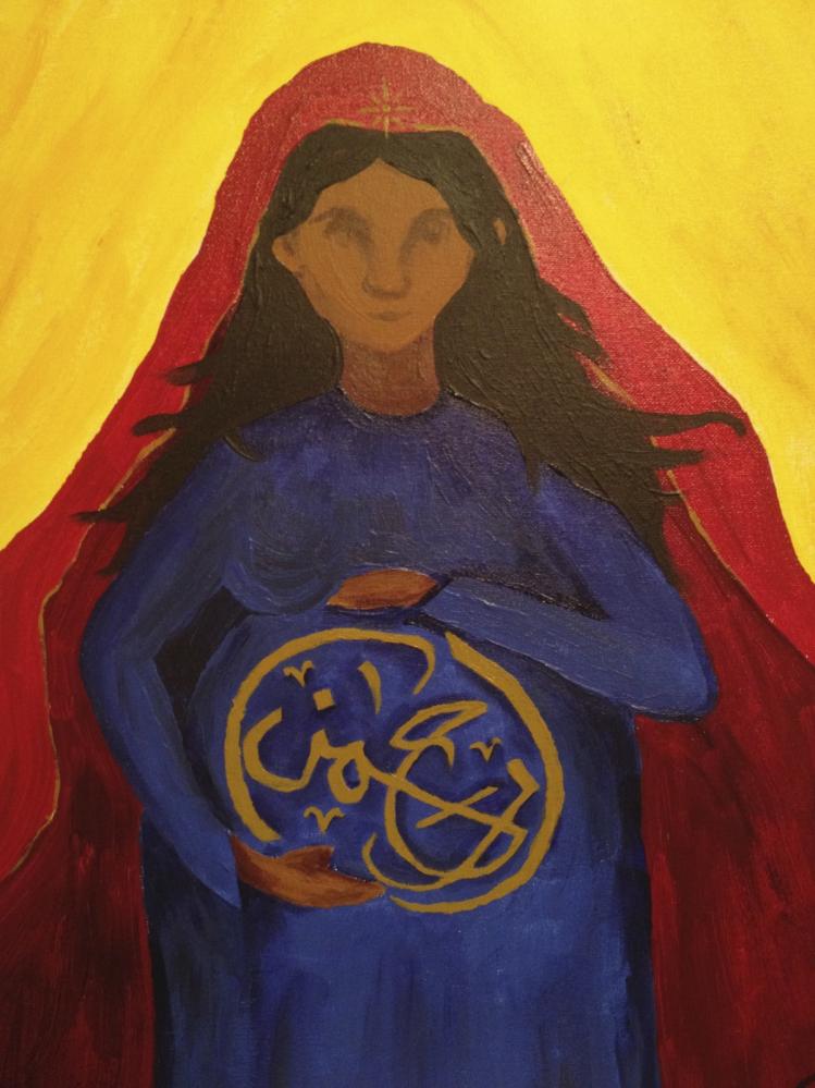 In the Qur’an, God’s mercy is referenced most often in Sura Maryam, which recounts the stories of Mary, Jesus, and other Biblical characters familiar to Christians. This painting, completed by the author, features an image of Mary with the word “al-Rahman” written upon her womb. The painting is intended to spread awareness and spark conversation about the place of Mary, and the importance of mercy, in both Christianity and Islam.